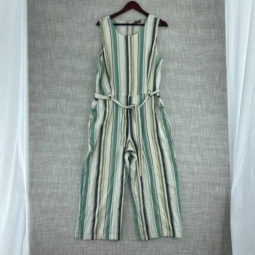 Vince Camuto Striped Jumpsuit in Green and Cream